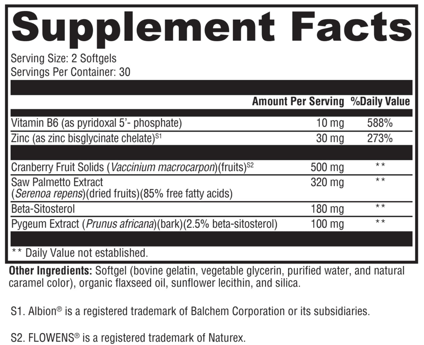 Supplement facts label with detailed nutritional information on a white background