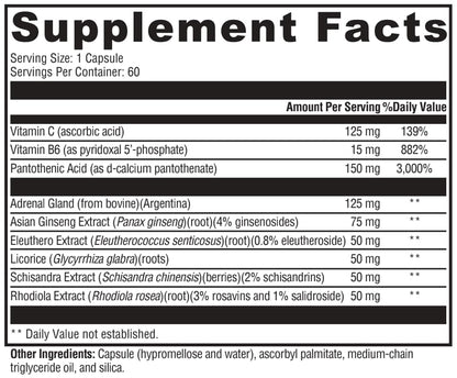 Supplement facts label with various vitamins and extracts listed