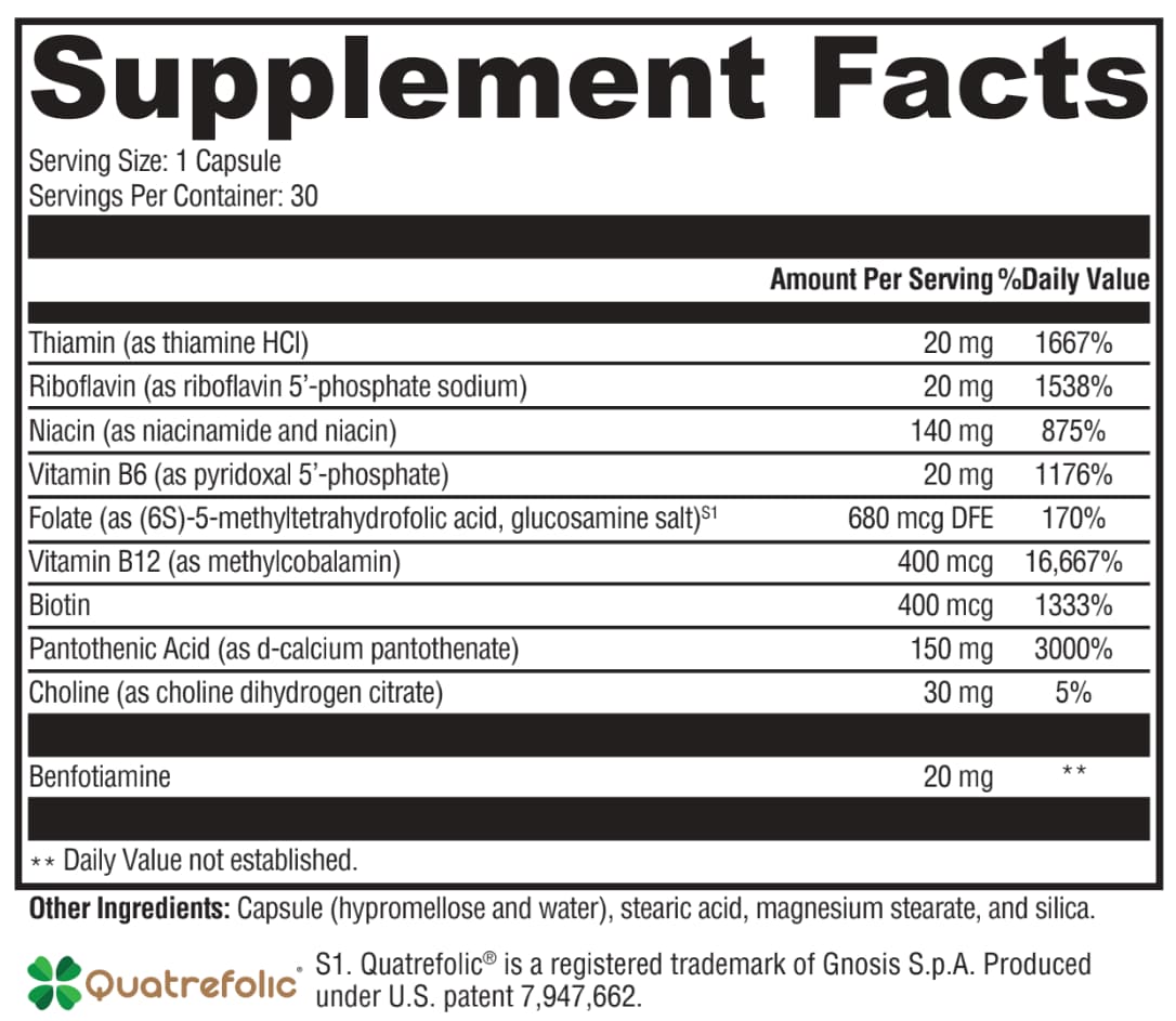 Supplement facts label with detailed nutritional information on a black background
