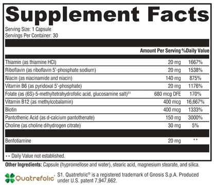 Supplement facts label with detailed nutritional information on a black background