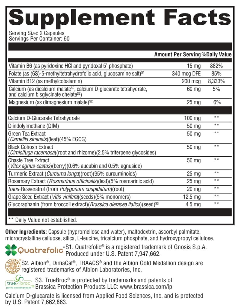 Supplement facts label with detailed nutritional information on a white background