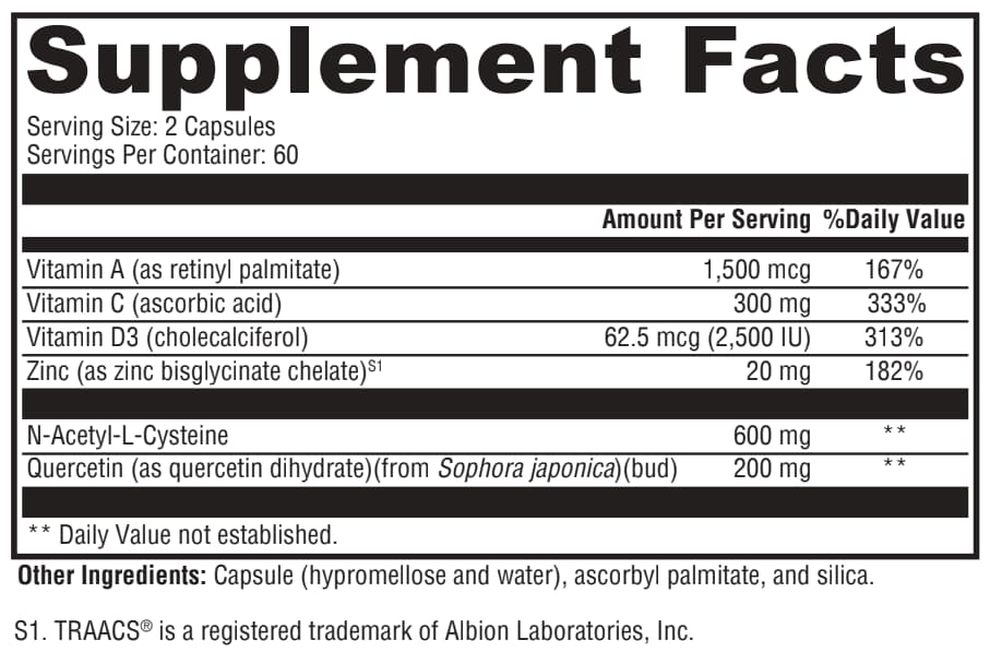 Supplement facts label with detailed nutritional information