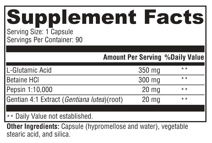 Supplement facts label with various ingredients and their amounts per serving.