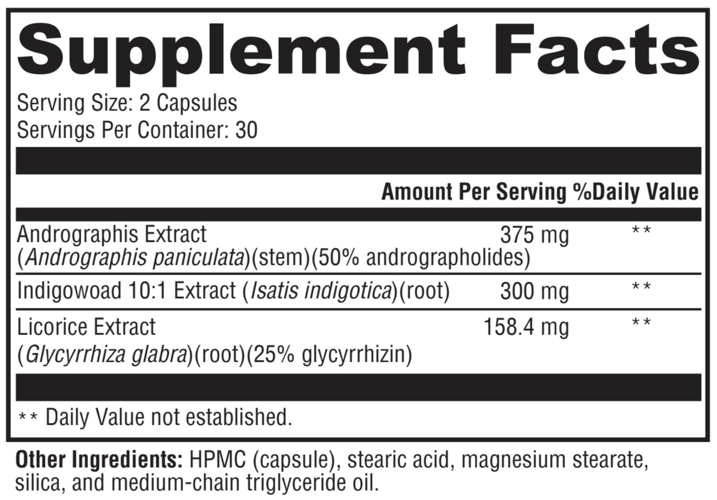 Supplement facts label with detailed ingredient information on a black background