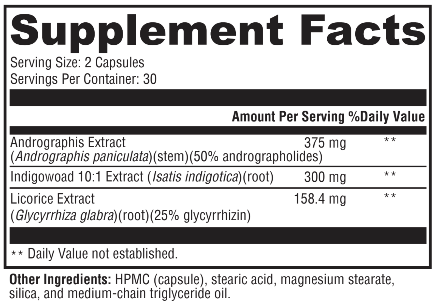 Supplement facts label with detailed ingredient information on a black background