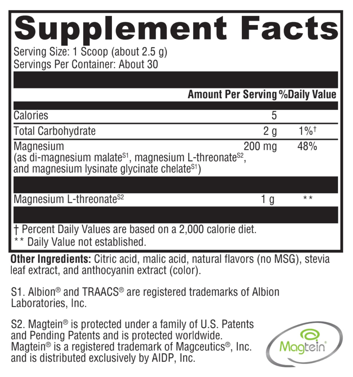 Supplement facts label with black text on a white background