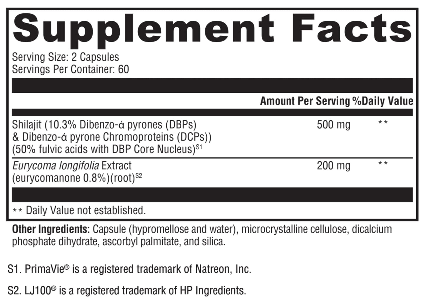 Supplement facts label with detailed ingredient information on a white background