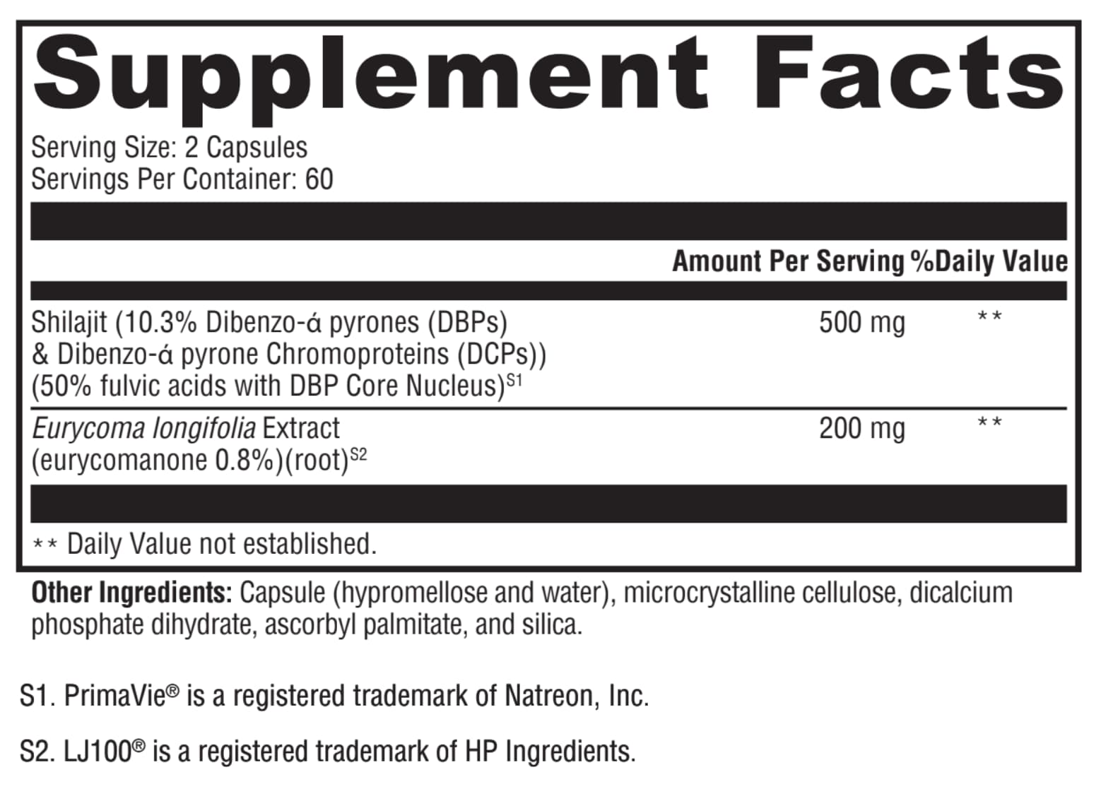 Supplement facts label with detailed ingredient information on a white background