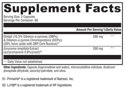 Supplement facts label with detailed ingredient information on a white background