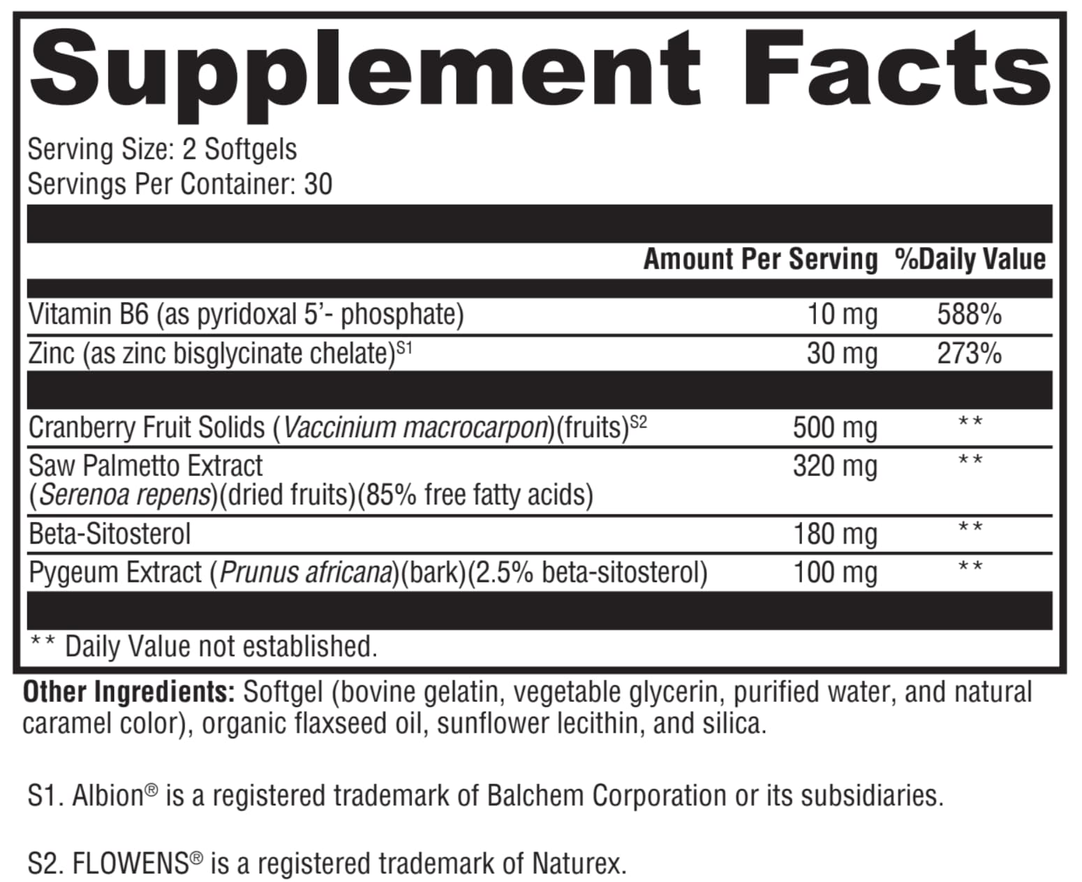 Supplement facts label with detailed nutritional information on a white background