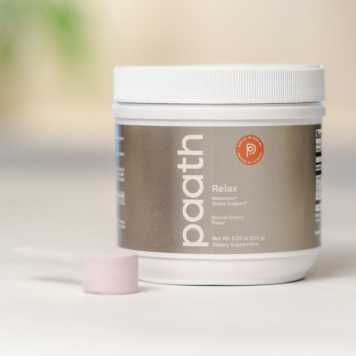 Container of paath supplement with a blurred background