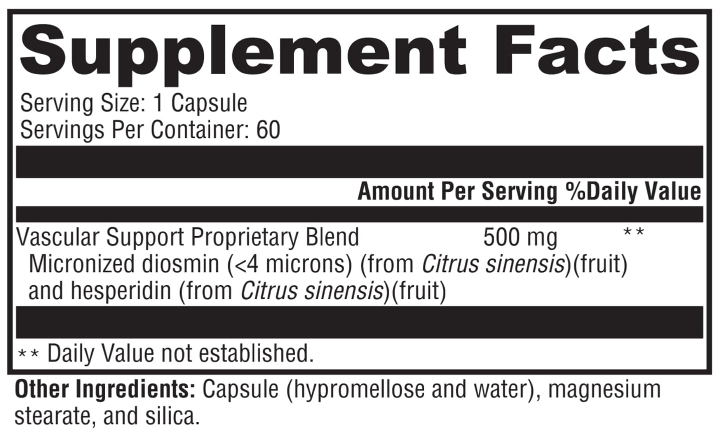 Supplement facts label with detailed ingredient information