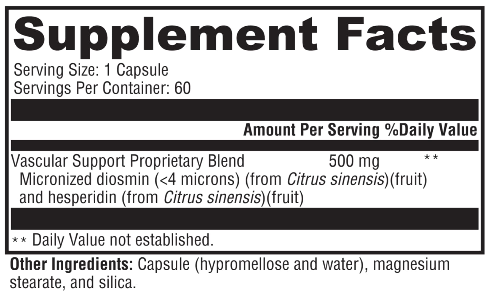 Supplement facts label with detailed ingredient information