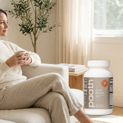 Woman relaxed and comfortable at home with a warm drink and Paath Cycle Balance