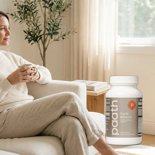 Woman relaxed and comfortable at home with a warm drink and Paath Cycle Balance