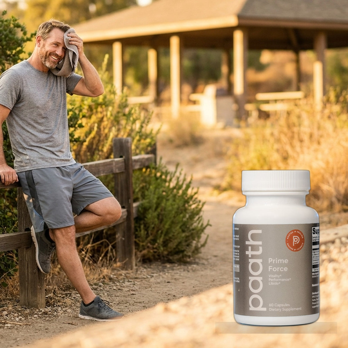 Strong energised man outdoors after training with Paath Prime Force