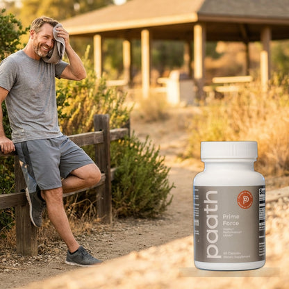 Strong energised man outdoors after training with Paath Prime Force