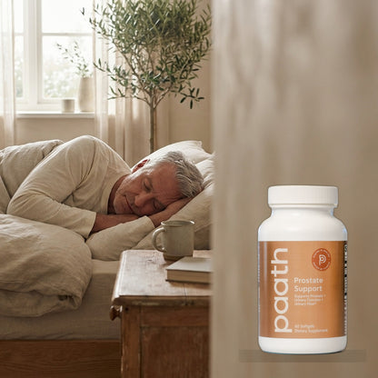 Man sleeping undisturbed through the night with Paath Prostate Support